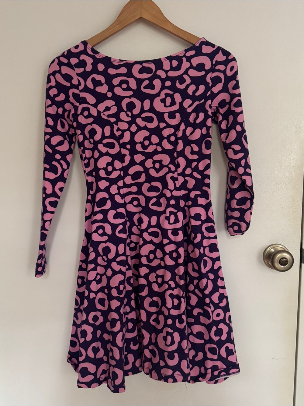 Pink and Purple Leopard Print Long-Sleeve Dress